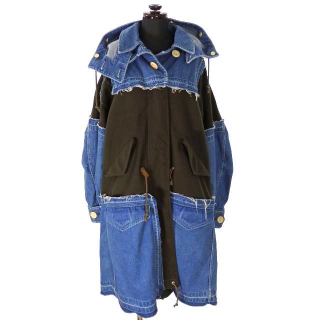 【中古】サカイ sacai 再構築 デニムモッズコート ジャケット 長袖 1 インディゴ/オリーブ 日本製 16-02691｜au PAY マーケット