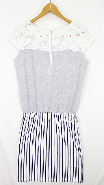 中古 インデックス Index ノースリーブ ワンピース レース スカート切替 膝丈 M グレー ストライプ Sa6711 レディースの通販はau Pay マーケット ブランド古着のベクトル