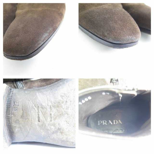 中古】プラダ PRADA スエード ブーツ サイドジップ 5.5 ダークブラウン