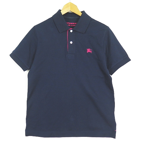 バーバリーブラックレーベル ロゴ刺繍 ポロシャツ 半袖 2 ブラック