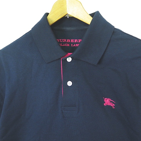 バーバリーブラックレーベル ロゴ刺繍 ポロシャツ 半袖 2 ブラック