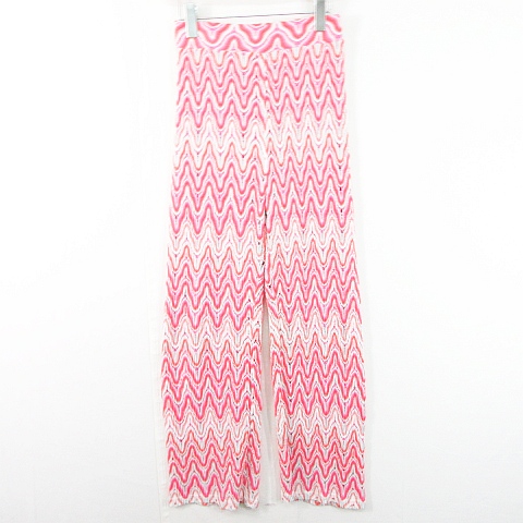 【中古】ジーナシス JEANASIS リブ ワイド パンツ F ピンク レッド 総柄 レース kz12501 レディース