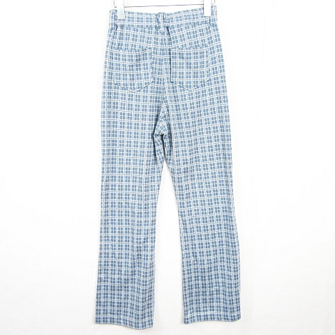 【中古】未使用品 カスタネ Kastane ピンタック パンツ ストレッチ レーヨン 2 ライトブルー チェック 中古】未使用品 カスタネ Kastane ピンタック パンツ ストレッチ