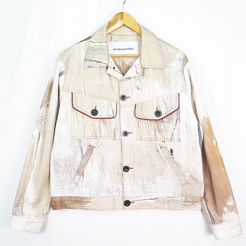 【中古】アンダースンベル Andersson Bell タウニー ベージュ プリント デニム トラッカー ジャケット M awa512m_SAND 2sa6984 メンズ