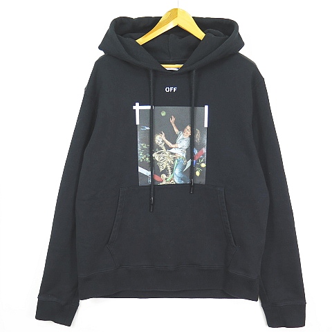 【中古】オフホワイト OFF WHITE PASCAL PRINT SLIM HOODIE プルパーカー L ブラック 20AW ☆AA★ 2sa6993 メンズ