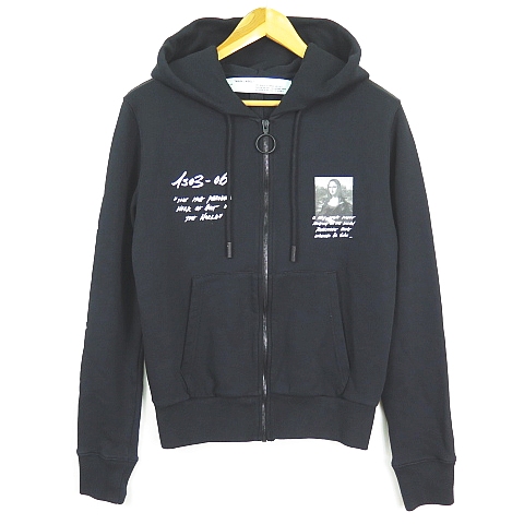 【中古】オフホワイト OFF WHITE MONNALISA ZIPPED HOODIE パーカー ジップアップ XS ブラック 19SS ☆AA★