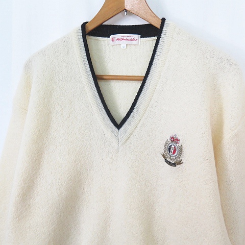 【中古】W.A.goodman & Sons Vネック ニット ウール M クリーム ヴィンテージ 2sa7007