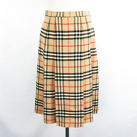 【中古】バーバリーズ スカート ボトムス ミモレ丈 プリーツ ノバチェック ウール 009AB2 ベージュ ※EKM レディース