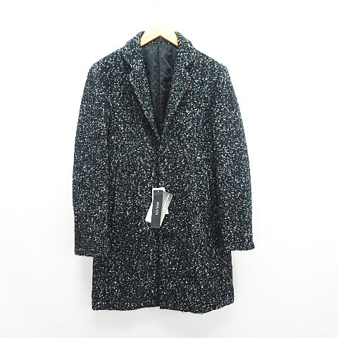 【中古】未使用品 ミッシェルクランオム チェスターコート 長袖 ロング丈 杢調無地 中綿 46 ブラック ※EKM メンズ