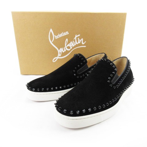 【中古】未使用品 クリスチャンルブタン louboutin スリッポン スニーカー PIK BOAT スパイク スタッズ スエード レザー ブラック 41|au PAY マーケット