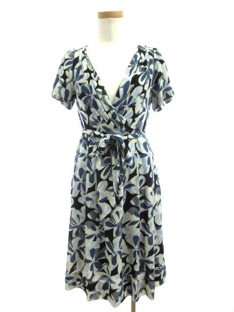 中古 ルーニィ Lounie ワンピース ひざ丈 半袖 フレアー 花柄 フラワー 青 ブルー 黒 ブラック グレー 36 レディースの通販はau Pay マーケット ブランド古着のベクトル