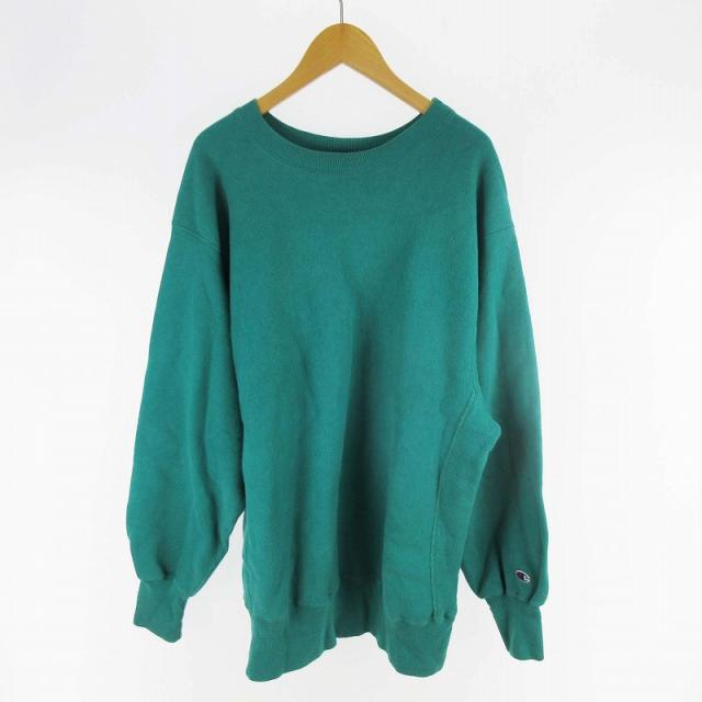 【中古】チャンピオン 90’S USA製 目なし トリコタグ リバースウィーブ Reverse Weave スウェット トレーナー グリーン XL