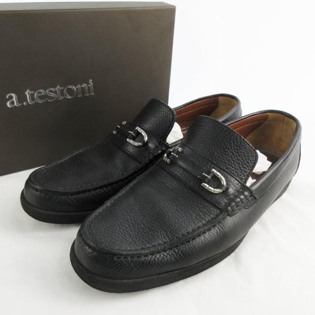 中古】ア・テストーニ a.testoni ビット ローファー シューズ 黒