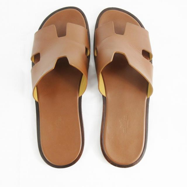 中古】エルメス HERMES サンダル イズミール レザー ゴールド 44 1/2