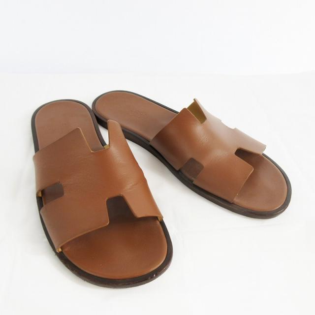 中古】エルメス HERMES サンダル イズミール レザー ゴールド 44 1/2