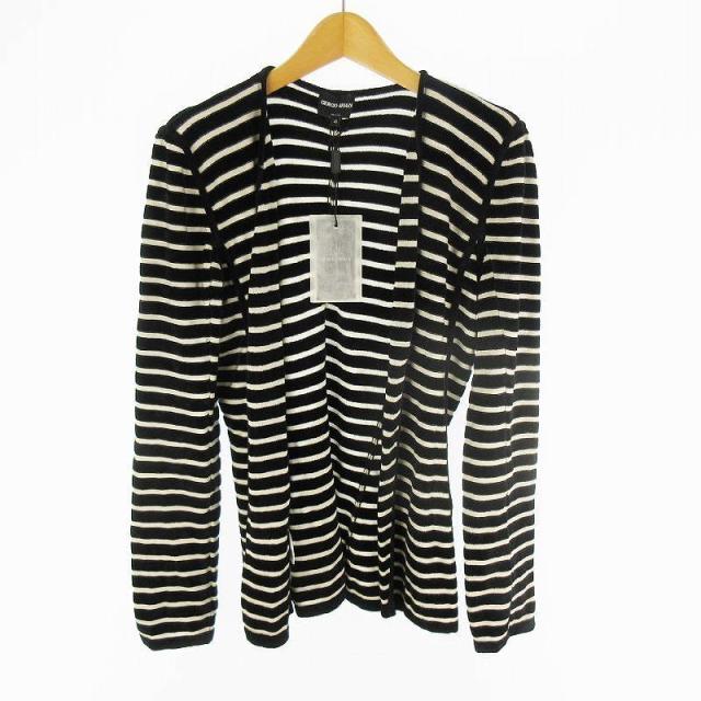 【中古】未使用品 ジョルジオアルマーニ GIORGIO ARMANI カーディガン ニット 長袖 ボーダー ブラック パイル地  40/L