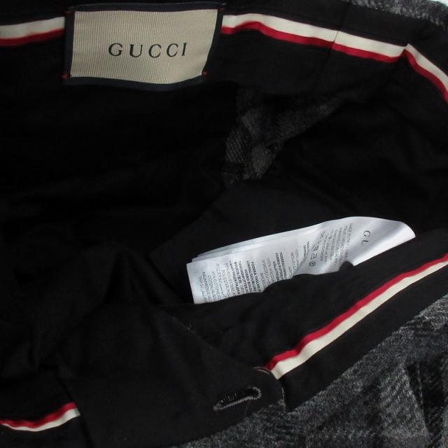 中古】グッチ GUCCI ワイドパンツ スラックス チェック ダブル グレー