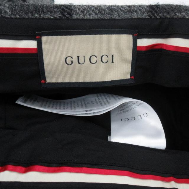 【中古】グッチ GUCCI ワイドパンツ スラックス チェック ダブル グレー ウール 44 ボトムス （株）ケリング 中古】グッチ GUCCI ワイドパンツ スラックス チェック ダブル グレー