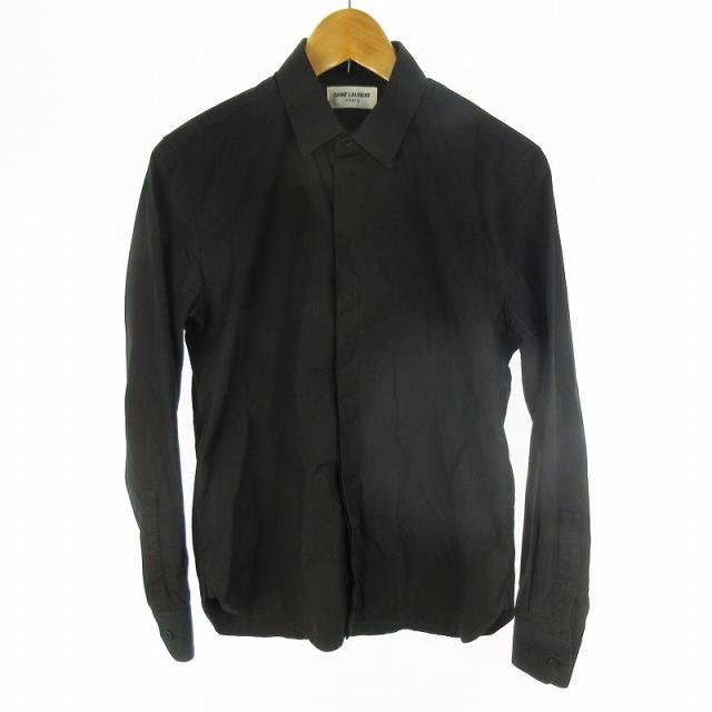 【中古】サンローラン パリ SAINT LAURENT PARIS ドレス シャツ 長袖 比翼 564269 Y217W ブラック 黒 36/14 コットン