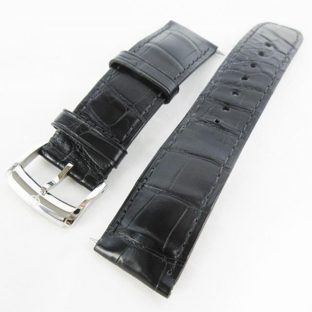 【中古】ボーム&amp;メルシエ BAUME&amp;MERCIER 腕時計 革ベルト 純正 アリゲーター クロコ レザー バンド 黒 ブラック ラグ幅22ｍｍ