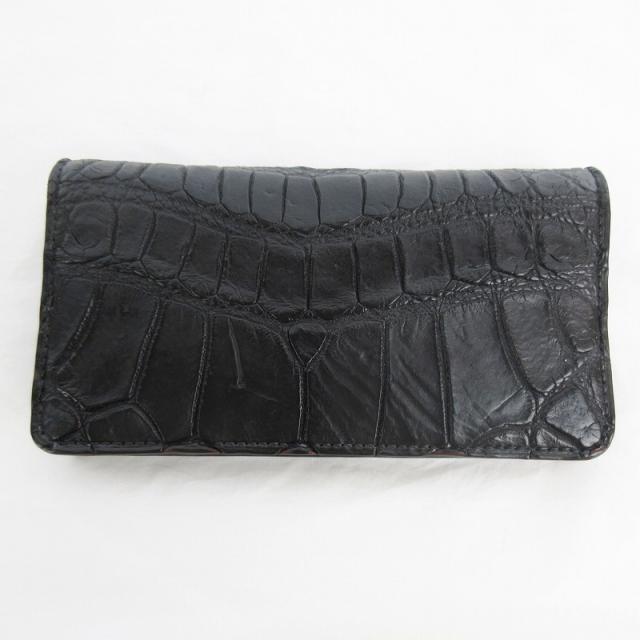 【中古】OLD POINT オールドポイント 匠 Takumi ロングウォレット 長財布 2つ折り クロコ レザー ブラック 黒 日本製