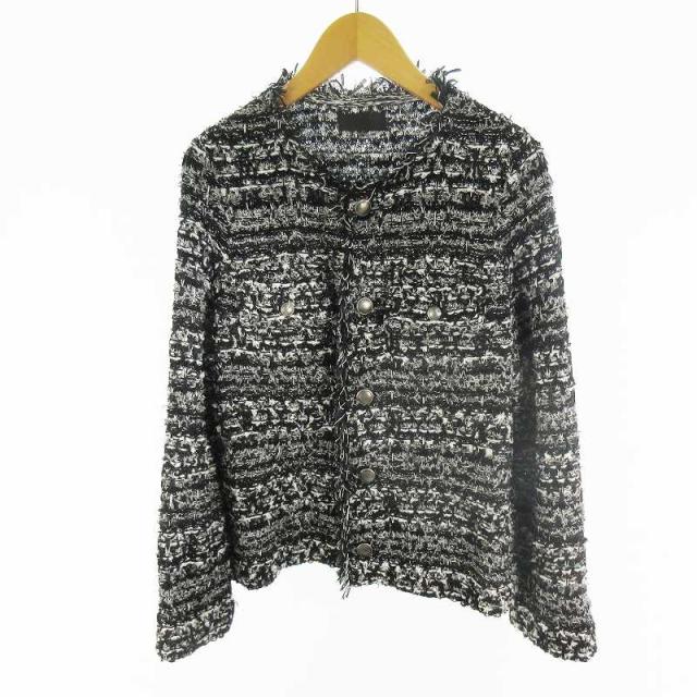 【中古】付け届け COOHEM コーヘン MONOCHROME TWEED JACKET 11-224-025 ツイード 上衣 編み物 一本調子  S