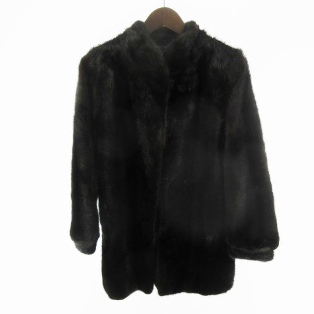 【中古】サガミンク SAGA MINK 13号 銀サガ ミンクコート ファー ミドル丈 ブラック 黒 着丈80ｃｍ 毛皮 アウター