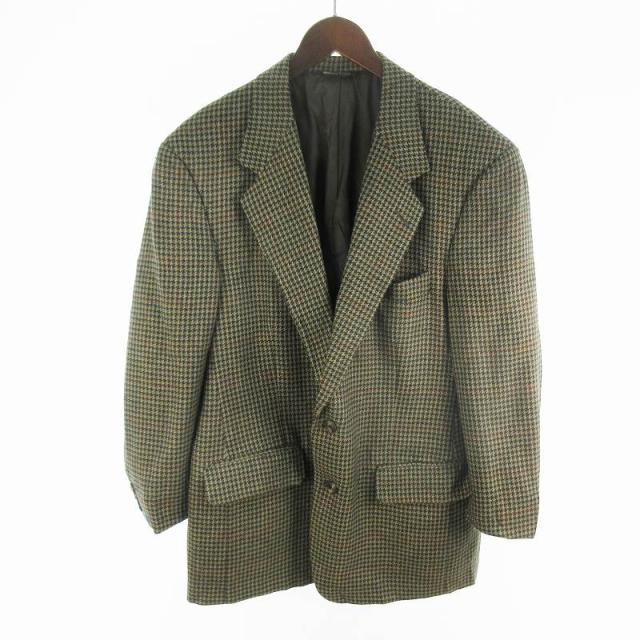 【中古】中古】バーバリーズ Burberrys USA製 90s テーラードジャケット 千鳥格子柄 総裏 2B カーキ グリーン ブラウン ウール