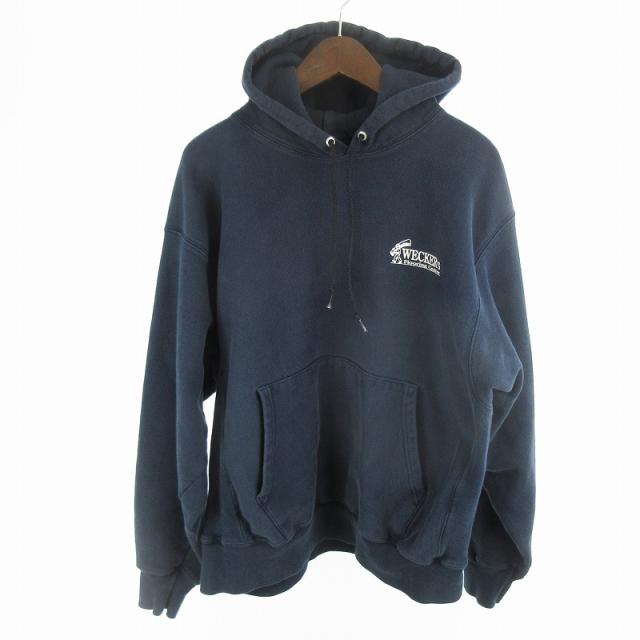【中古】チャンピオン 00s L premium reverse プレミアム リバースウィーブ 両面 企業 ロゴ スウェット フード パーカー