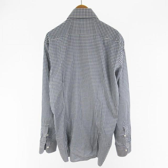 【中古】バルバ BARBA 40 15 3/4 シャツ 長袖 CULTO ホリゾンタルカラー ギンガムチェック ネイビー ホワイト 紺 白_1