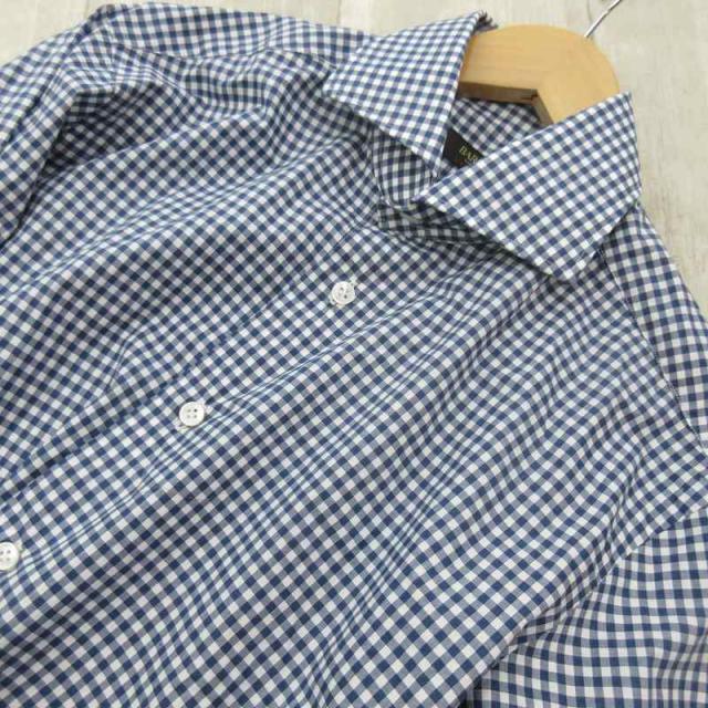 【中古】バルバ BARBA 40 15 3/4 シャツ 長袖 CULTO ホリゾンタルカラー ギンガムチェック ネイビー ホワイト 紺 白_2