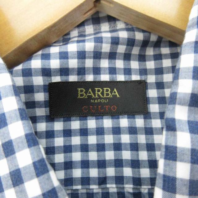【中古】バルバ BARBA 40 15 3/4 シャツ 長袖 CULTO ホリゾンタルカラー ギンガムチェック ネイビー ホワイト 紺 白_3