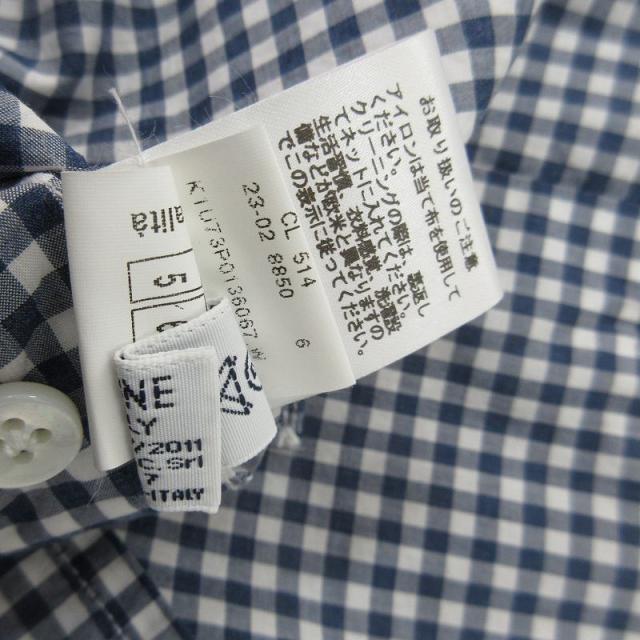 【中古】バルバ BARBA 40 15 3/4 シャツ 長袖 CULTO ホリゾンタルカラー ギンガムチェック ネイビー ホワイト 紺 白_5