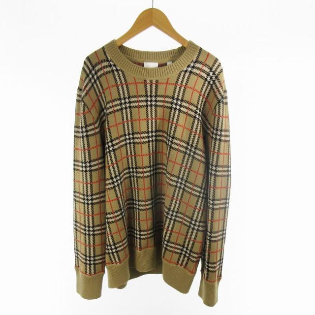【中古】バーバリー BURBERRY L ニット セーター ノバチェック ウール ベージュ ブラック ホワイト レッド バーバリー・ジャパン