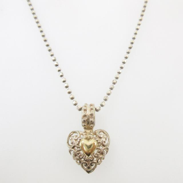 【中古】フォリフォリ Folli Follie チェーンネックレス ハート シルバー925 Ｋ18 AG/AU 750 コンビ 13.6ｇ アクセサリー