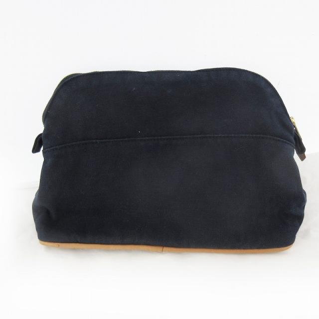 【中古】エルメス HERMES ボリード ポーチ MM キャンバス コットン レザー ネイビー 紺 化粧ポーチ 小物入れ バッグ 鞄_1