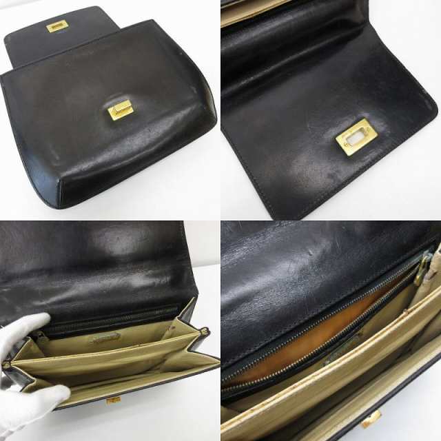 【中古】フェンディ FENDI レザー ロゴ金具 ターンロック ショルダー ハンドバッグ 15093 ブラック ゴールド ｜au PAY マーケット