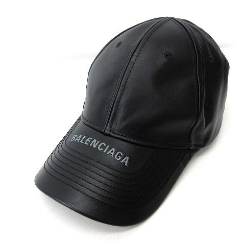 中古】バレンシアガ BALENCIAGA 帽子 レザー キャップ 牛革 ロゴ 黒