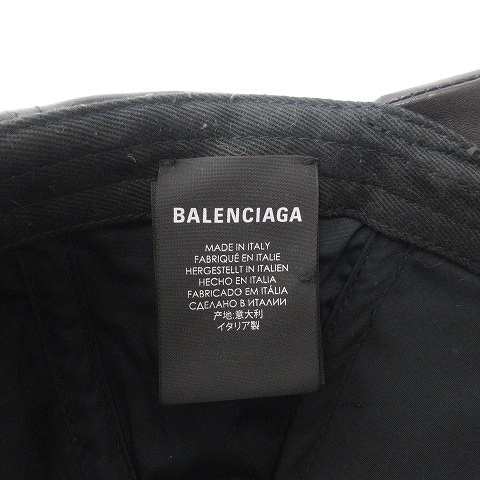 中古】バレンシアガ BALENCIAGA 帽子 レザー キャップ 牛革 ロゴ 黒