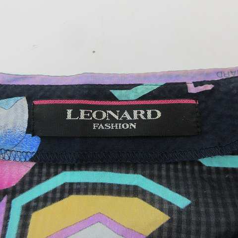 中古】レオナール LEONARD FASHION シアー シルク シャツ 長袖 花柄 黒