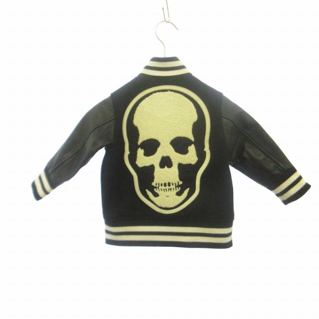 【中古】ルシアンペラフィネ カシミヤ100％ スタジャン ジャケット スカル ロゴワッペン レザー 皮革 2歳用 100の通販は