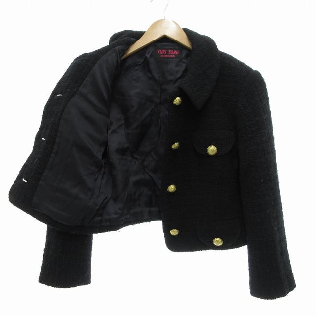 美品✨ YUKI TORII スパンコール ツイード風ジャケット 黒 パール40 美品✨ YUKI TORII スパンコール ツイード風ジャケット 黒 パール40