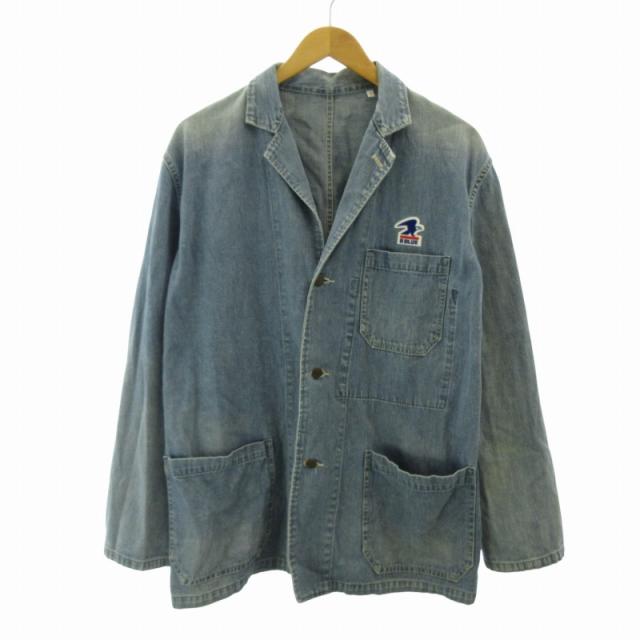 【中古】ブルーブルー BLUE BLUE 近年 デニムジャケット ジージャン カバーオール ロゴ ワッペン刺繍 2 青 ブルー 0512 メンズ