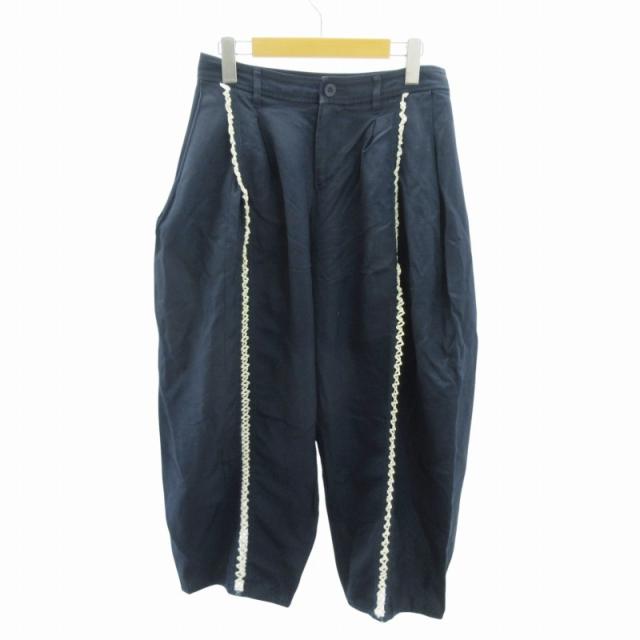 【中古】イッセイミヤケ ISSEY MIYAKE ワイドパンツ レース 2 紺 ネイビー IM21FF506 0718 レディース