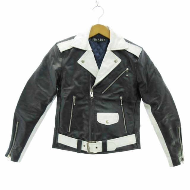 【中古】JIMSINN ジムズイン ダブルライダース ジャケット バイカラー 白 ホワイト 黒 ブラック 32 約S メンズ
