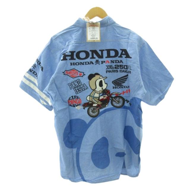 【中古】未使用品 HONDA×PANDIESTA ホンダ パンディエスタ タグ付き シャンブレー シャツ 半袖 554507 サックス XXL