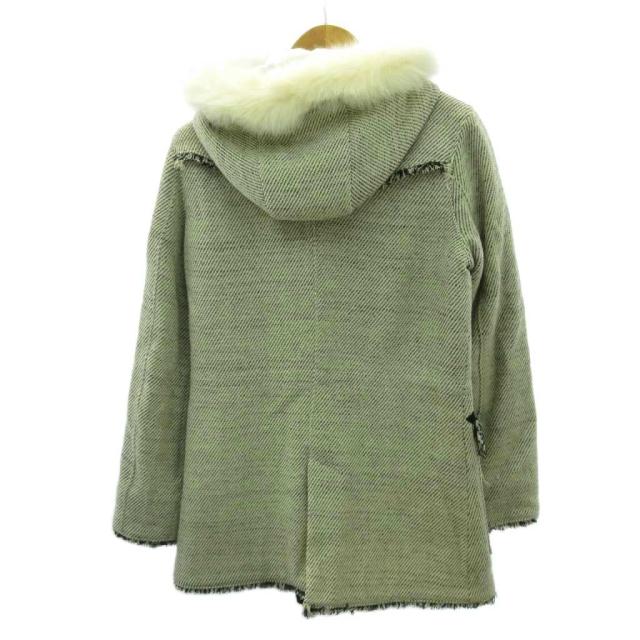 LANVIN en Bleu - 美品 LANVIN en Bleu ランバンオンブルー フォックスファーティペット付き レース ウールノーカラーコート 38 カーキグレー レディース 古着 中古 USED 中古】ランバンオンブルー LANVIN en Bleu コート フード フォックス