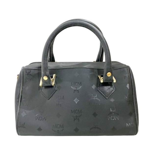 【中古】エムシーエム MCM PVC×レザー ハンドバッグ ミニボストン ロゴ ゴールド金具 黒 ブラック ■WY 中古】エムシーエム MCM PVC×レザー ハンドバッグ ミニボストン ロゴ