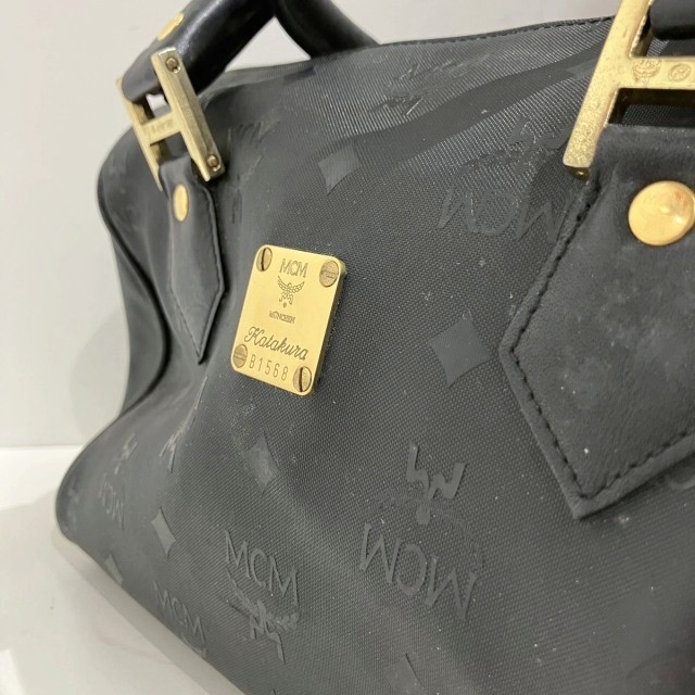 中古】エムシーエム MCM PVC×レザー ハンドバッグ ミニボストン ロゴ