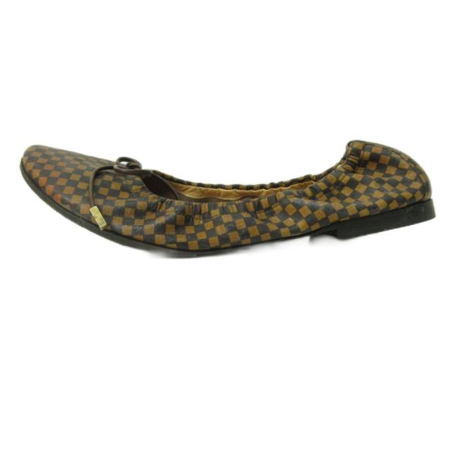 【中古】ルイヴィトン LOUIS VUITTON ダミエ バレエシューズ フラット レザー 35.5 22.5cm 茶 ブラウン 1010 ☆AA★